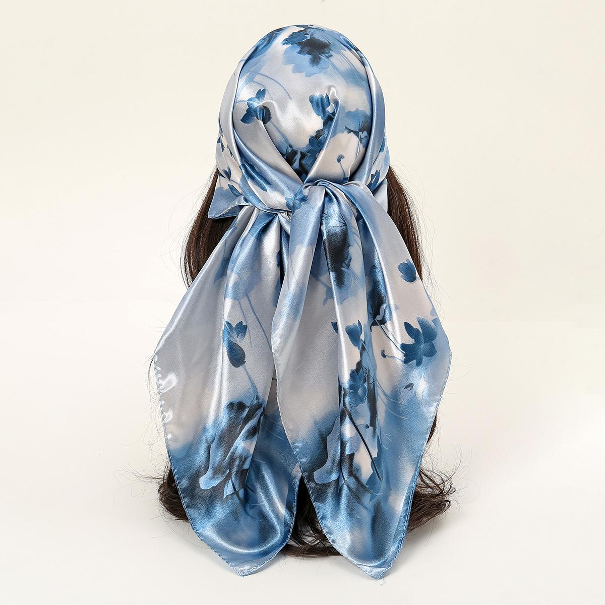 

Luxury Floral Print Square Scarf Women Soft Satin Kerchief Hairband Neckerchief Head Hijab Lady Headband Foulard Bag Ribbon 90X90cm
