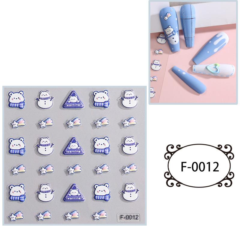 Cartoon Nail Art Stickers Embossed 5D Three-dimensional Flowers Cute Small Fresh Waterproof Nail Stickers