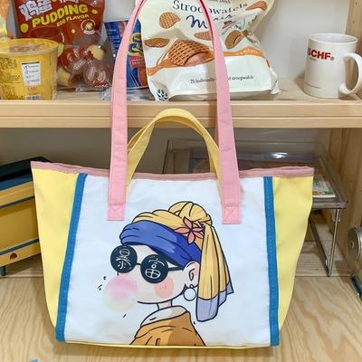 Large Capacity Portable Shoulder Cartoon Comic Bag Women's Bag Cute Daily Versatile College Student Class Canvas Tote Bag