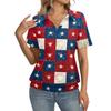 Women Short Sleeve Collared Shirt with Star Print Casual Loose Fit Button Down Top for Daily Wear Holiday Outings Work