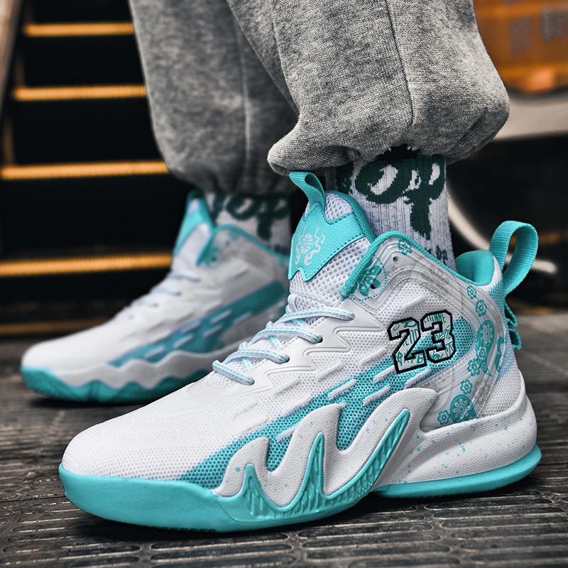 New Basketball Shoes Autumn Breathable Non-Slip Mandarin Duck Shoes Shock-Absorbing And Wear-Resistant High-Top Professional Men'S And Women'S Actual