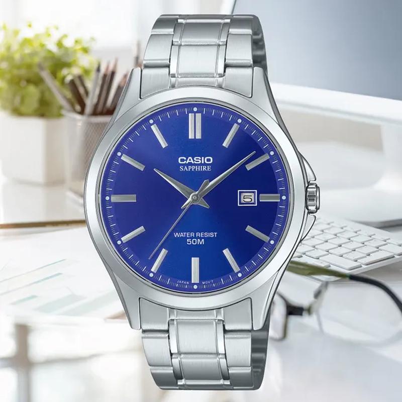 CASIO G SHOCK Quartz Movement Stainless Steel Strap Watch Men's Watches Blue Dial MTS-115D-2A1V