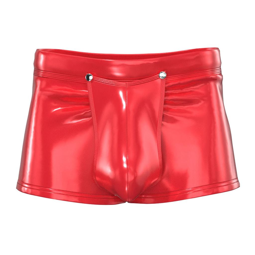 Herren Lackleder Boxershorts S-3XL: Elastischer Bund mit Reißverschluss und Knopf, zu öffnender Schritt für schicke Nachtwäsche