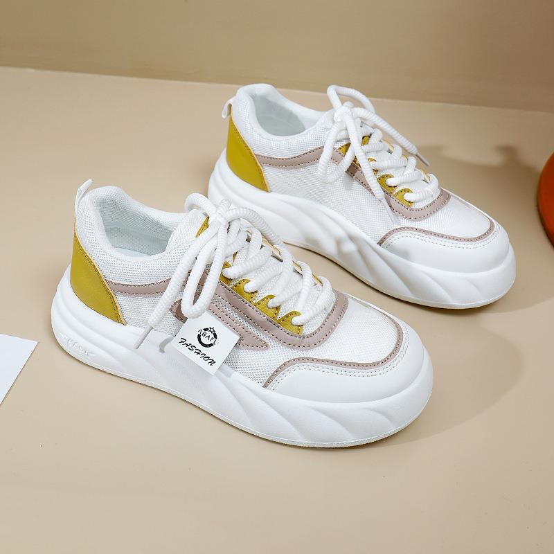 

Толстая подошва Женская вулканизированная обувь Сетчатые дышащие кроссовки на платформе Модные швейные спортивные женские туфли Новые кроссовки для фитнеса и бега 40 жёлтый