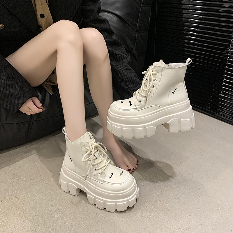 Modă 2025 Nou 9CM Platformă Înaltă Botine de Gleznă Femei Cizme de Combat Motociclist Punk Pantofi din Piele Femeie Tălpi Groase Cizme de Zăpadă cu Blană Caldă