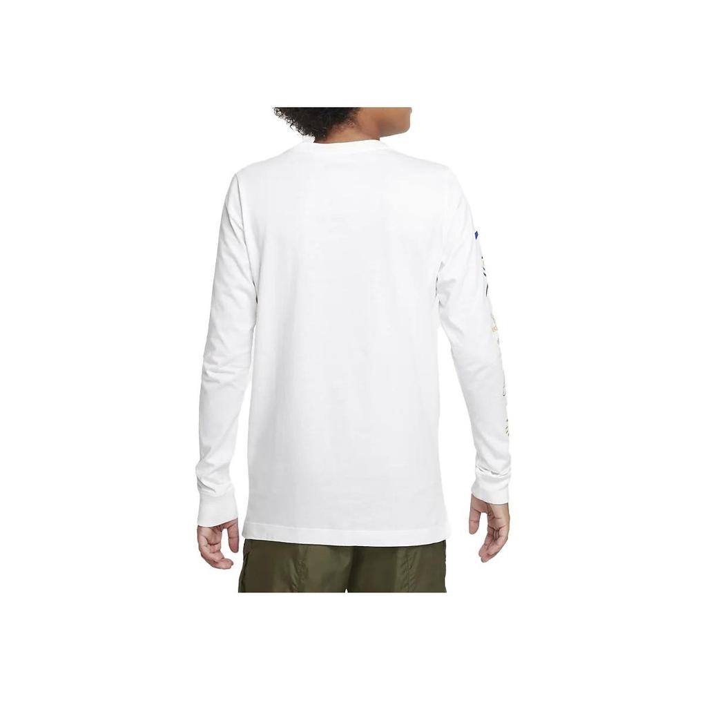 Nike Letter Print Long Sleeve Crew Neck T-Shirt Kids Tops White DX9531-100