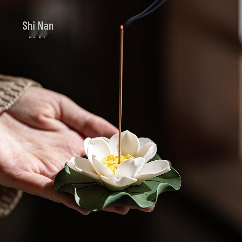 Handmade Ceramic Lotus Incense Holder for Indoor Use