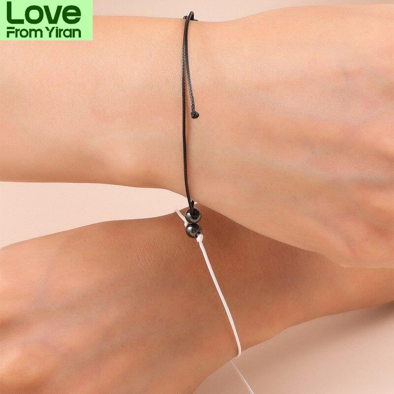 DIY Charm Schwarzer Faden Paare Armband Magnetischer Hämatitstein Armband Perlen Verstellbare Armreifen Frauen Mann Glückswunsch Schmuck