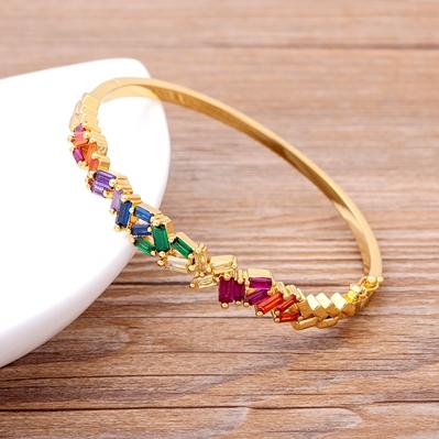 Nidin New Arrival Luxury Stackable Statement Bangle for Women Wedding Cubic Zircon Crystal CZ Dubai Gold Plated Bracelets Gifts