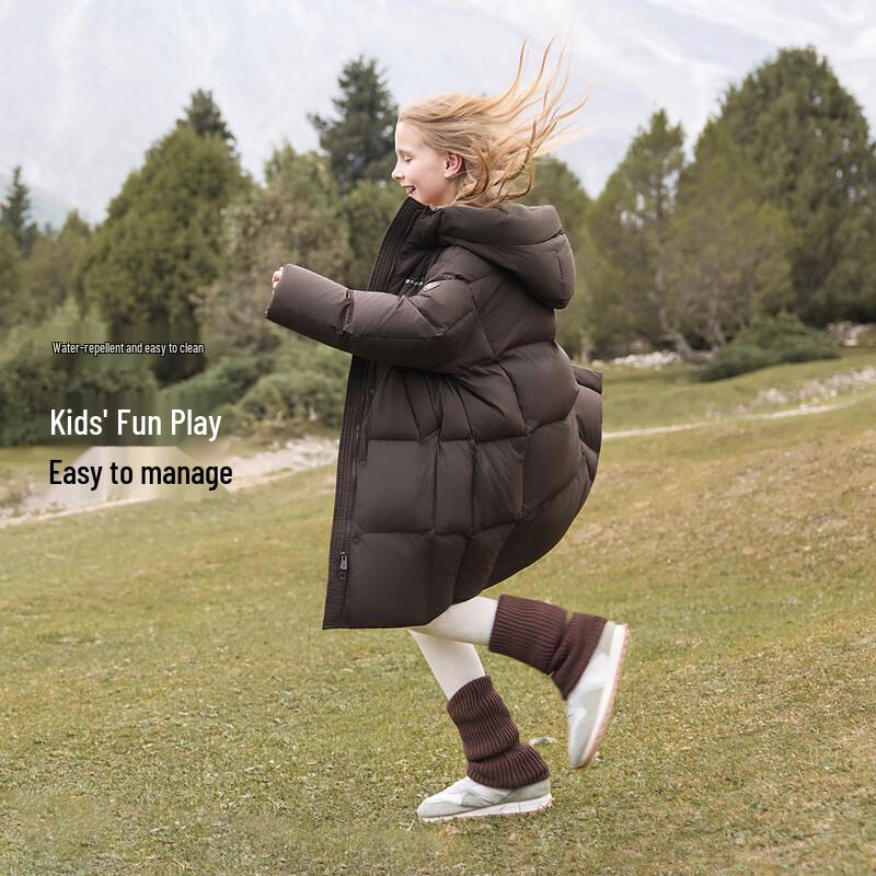 Tamboer Unisex Kinder Lange Kapuzen-Daunenjacke