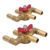 4-Way Automotive Heater Control Valves with Manual Lever, Brass Construction, and Ribbed Hose-Barb Connections