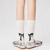 Cute Bowknot Pattern Long Calf Length Socks for Women and Girls Breathable Mesh Ribbed Student Cotton Stockings Hosiery