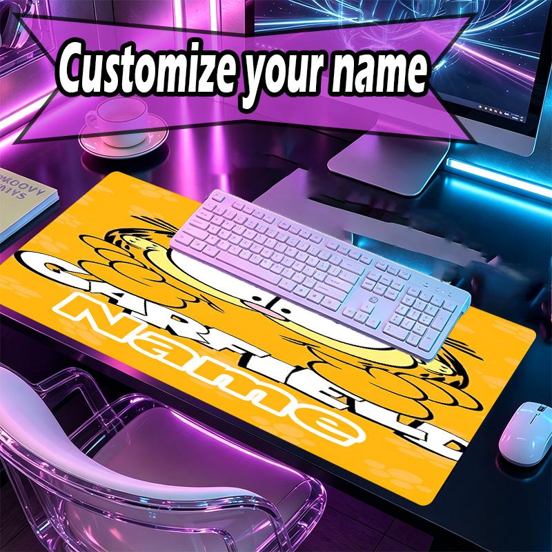 Custom Name Personalized Garfield Pattern Mousepad, Laptop PC Desk Mat, Decorative Desk Mat for Home Keyboard Pad Gift