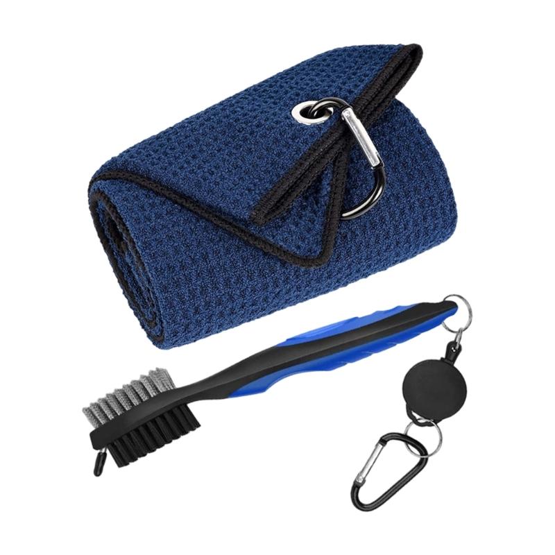Golf Towel And Double Sided Cleaning Brush Set Golf Club Scrubber Microfiber Towel For Efficient Club Maintenance