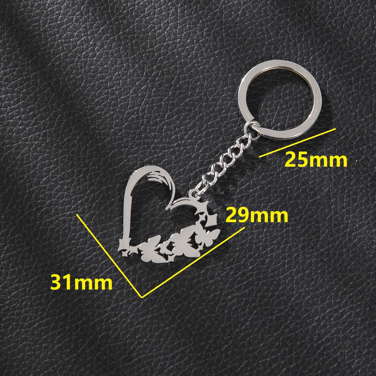Stainless Steel Cartoon Heart & Butterfly Keychain Pendant