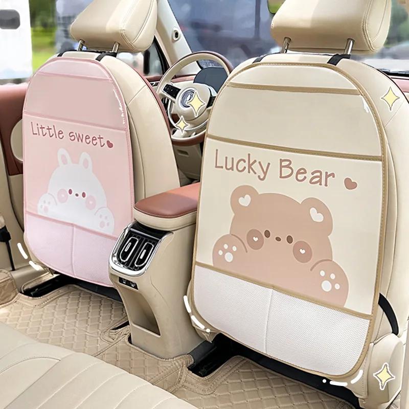 Car Ba Protection Pad with Storage Bag Rear Anti-Ki Mat Children Se Car Interior Accories Dir Proof pink, beige