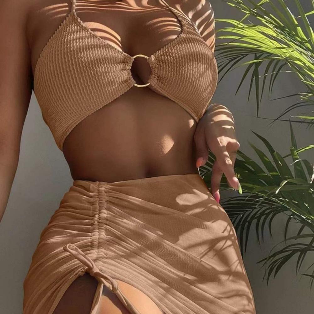 Swimsuit Sexy Short Skirt Neck Three-piece Split Swimsuit