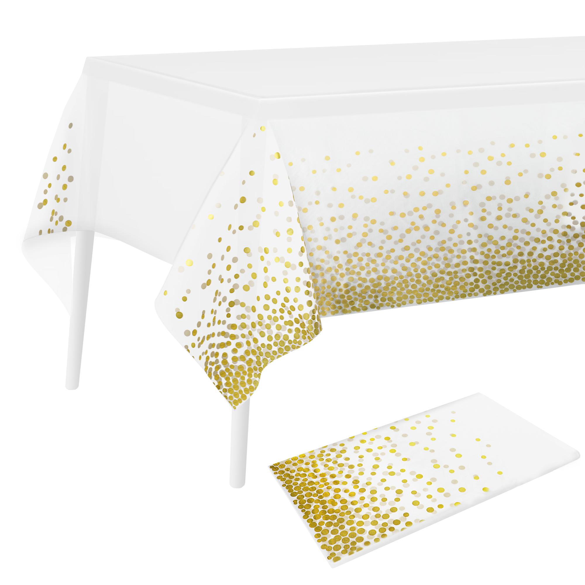 

White Plastic Table Cloths Fits Tables Up to 8 Ft. Waterproof and Stain Resistant Non-Toxic and Odorless Disposable and Recyclab