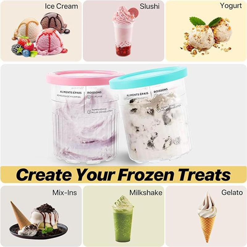 4PCS Ice Cream Pints Cup For Ice Creami Machine NC500 NC501 Ice Cream Storage Containers Food Storage Jar Set with Sealing Lids