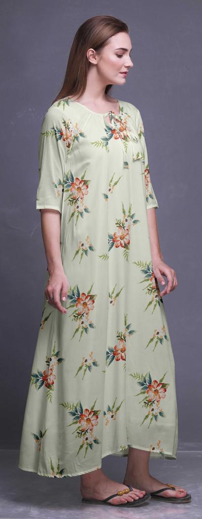 Bimba Light Yellow Floral Chinese Anemone Womena    S LongA   Maxi Nightgowns For Women Cotton Printed Nightwear Loose Sleepwear