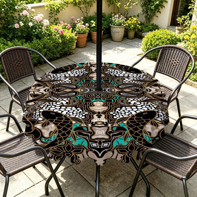 Outdoor Round Tablecloth With Umbrella Hole Patio Garden Deck Waterproof Oil Resistant Drop Cloth