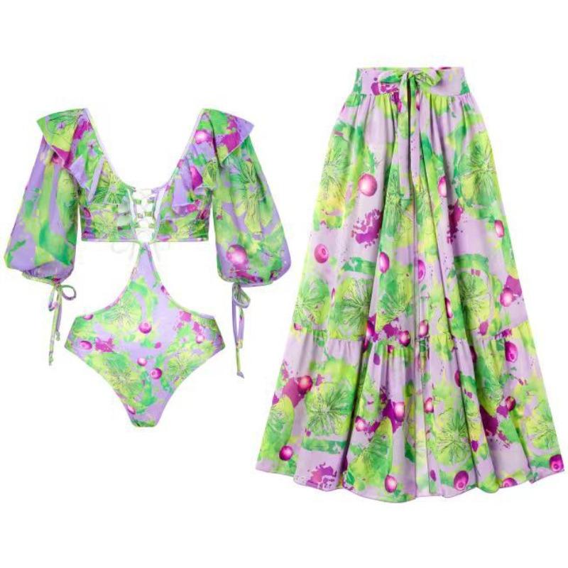 Nový styl řasení Jednodílné Dvoudílné Sexy Dovolenkové Plavky Dámská Síťovaná Sukně Plavkový Set