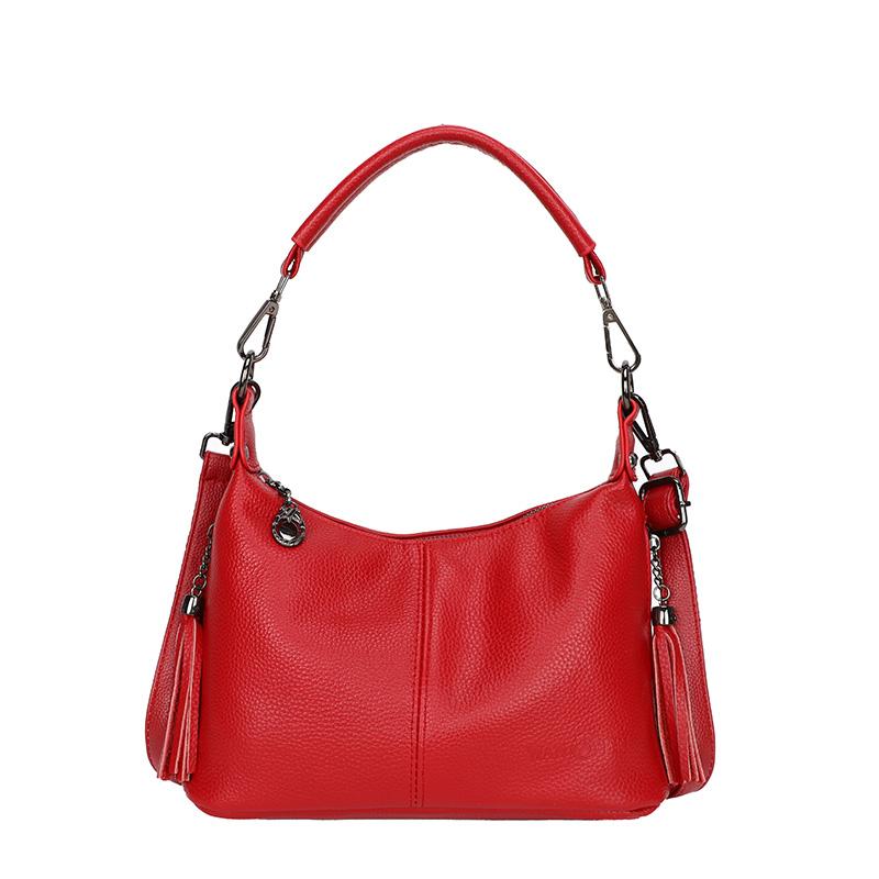 

Шикарная кожаная сумка-хобо со съемным ремешком и кисточкой. Универсальная вместительная женская сумка для отдыха и моды. Женская наплечная сумка. 24cm×11cm×18cm красный