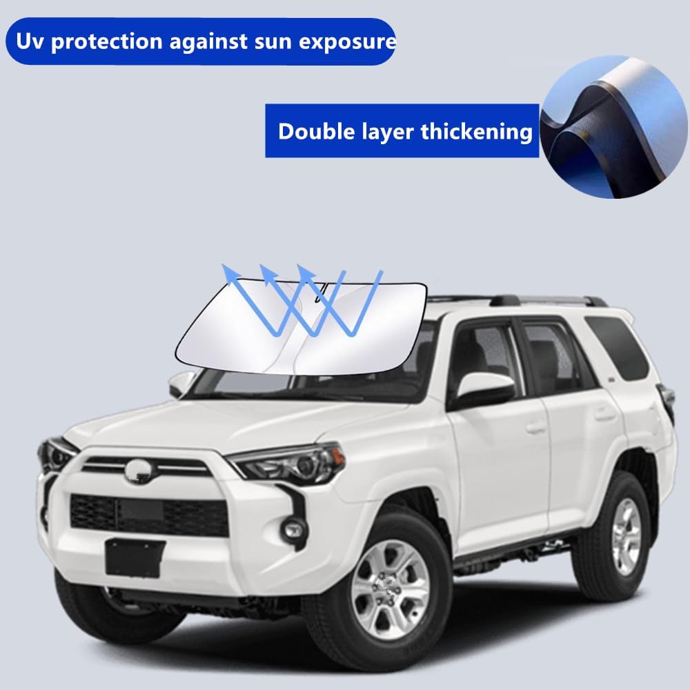 Windshield Sun Shade for Toyota 4Runner 2010-2024 2025 Sunshade 240T Reflective Fabric Double-Layer Design Front Window Blocks UV Rays and Heat