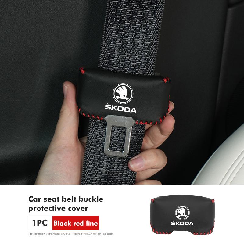 VIJT4 Car Seat Belt Buckle Plug Leather Car Seat Belt Clip Protective Covers For Skoda Octavia A5 A7 RS Fabia Superb Rapid Karoq