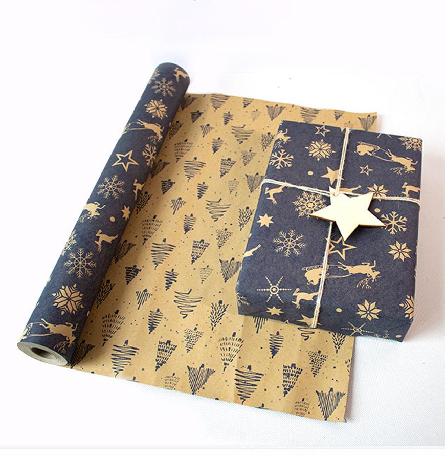 Papier d'emballage cadeau de Noël Double face Imprimé Papier d'emballage Kraft pour Bouquet Cadeau Papier Décoratif Fête de Noël Nouvel An