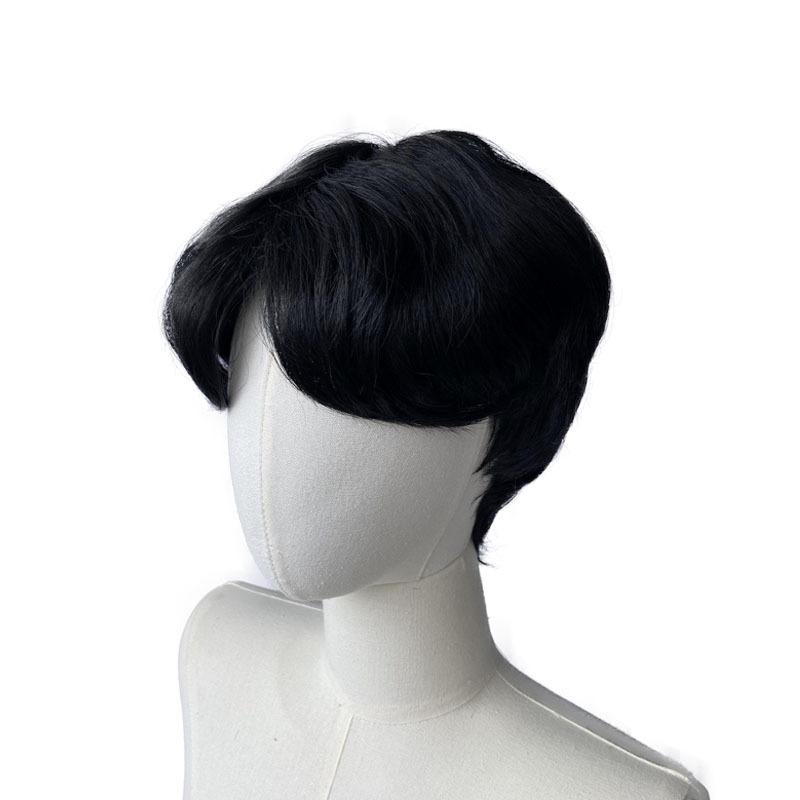 Men Synthetic Gray Wigs with Bangs Short Layered Wave Black Hair Daily Party Cosplay Brown Wig Heat Resistant Fibre