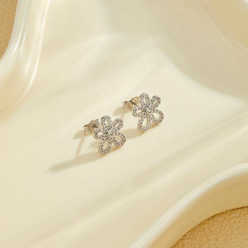 New Fashion Shiny Zirconia Inlaid Rose-shaped Stud Earrings Women's Trend Luxury Copper Earrings Birthday Party Jewellery Gifts