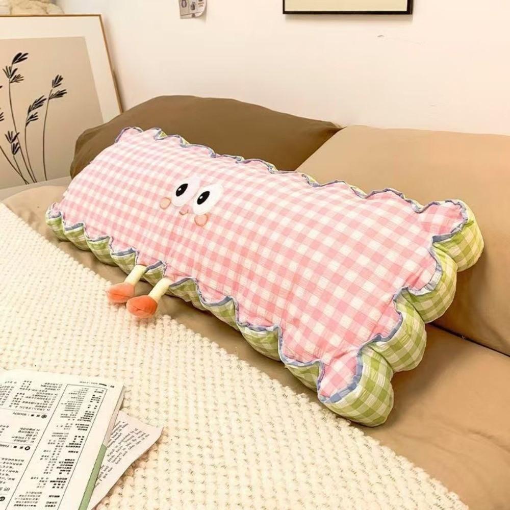 Plaid Pattern Leg Clamp Pillow Cartoon Print Side Sleeping Pillow Soft Long Body Pillow  Bedroom