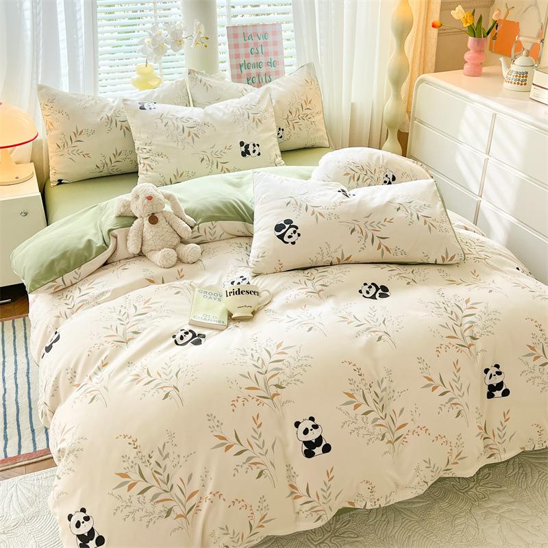 Class A Maternal And Infant Grade Washed Cotton Bed Four-Piece Set, Children'S Cartoon Bed Sheet Quilt Cover, Dormitory Single Quilt Cover 3Pcs Set