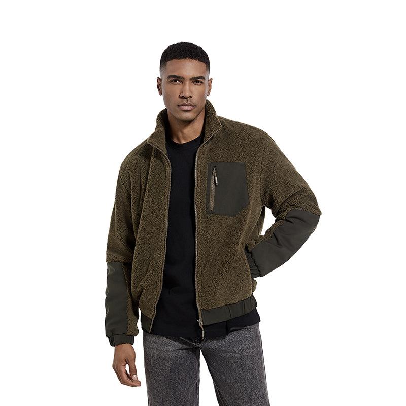 Autumn and Winter Men's Stand Up Collar Solid Color Fleece Jacket