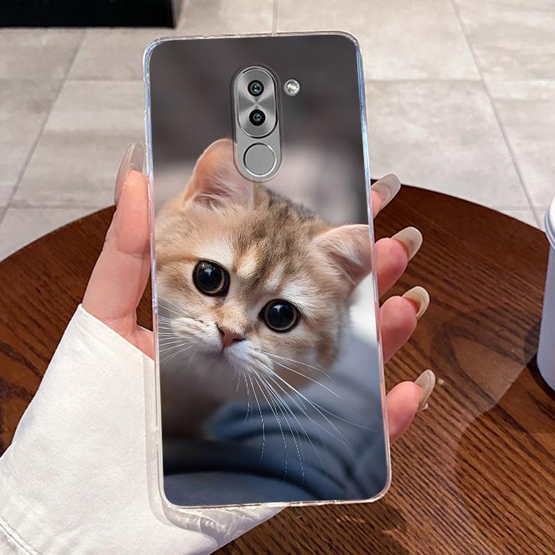 Casing For Huawei GR5 2017 / Mate 9 Lite / Honor 6X Case Aesthetic Cute Cat Cartoon Soft Silicone Transparent Back Cover Bumper