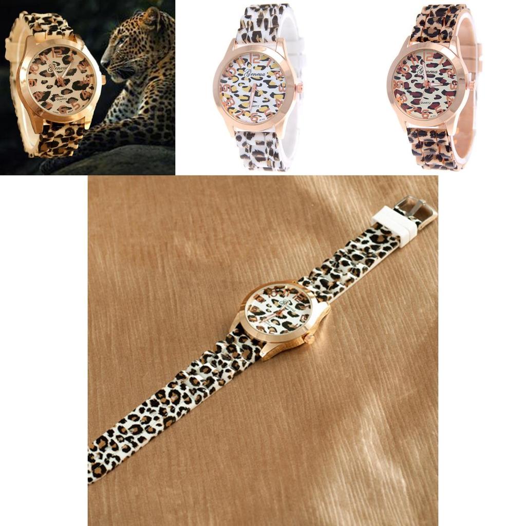 Luxusní hodinky Geneva s leopardím potiskem, quartzovým strojkem a řemínkem z nerezové oceli