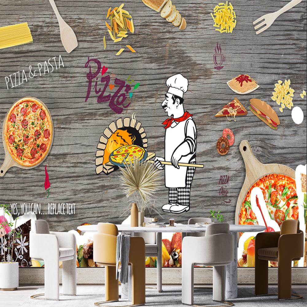 

Обои на тему пиццы 3d Мультяшная ручная роспись Фреска с пиццей Обои для фона ресторана быстрого питания 200 cm(W) x 140 cm(H)