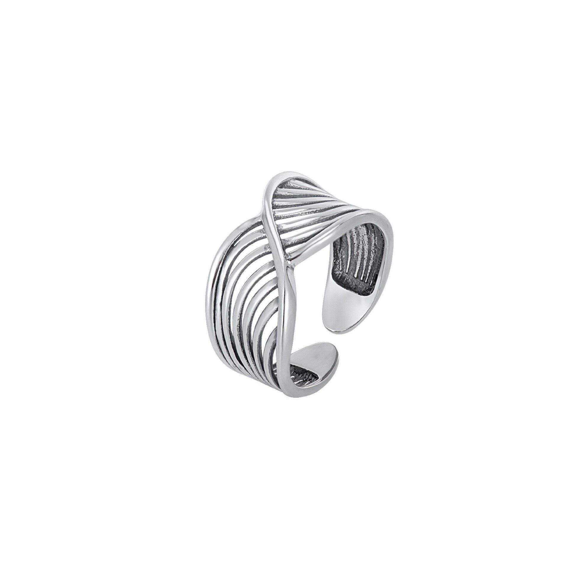 Adjustable Retro Geometric Striped Ring for Women - Versatile Hip Hop Style Open Adjustable