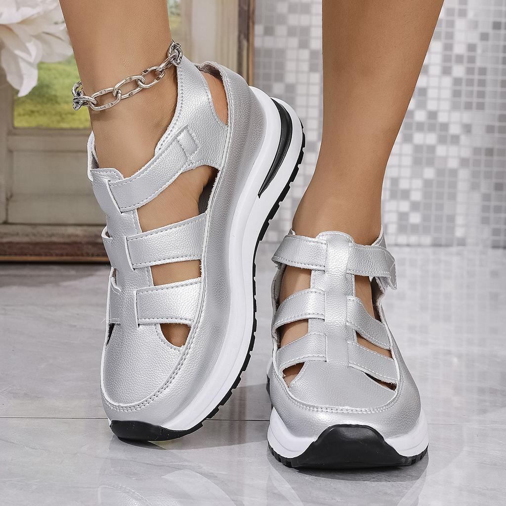 2025 foreign trade new women's thick-soled heightening sandals large size hollow round head inner heightening sports sandals