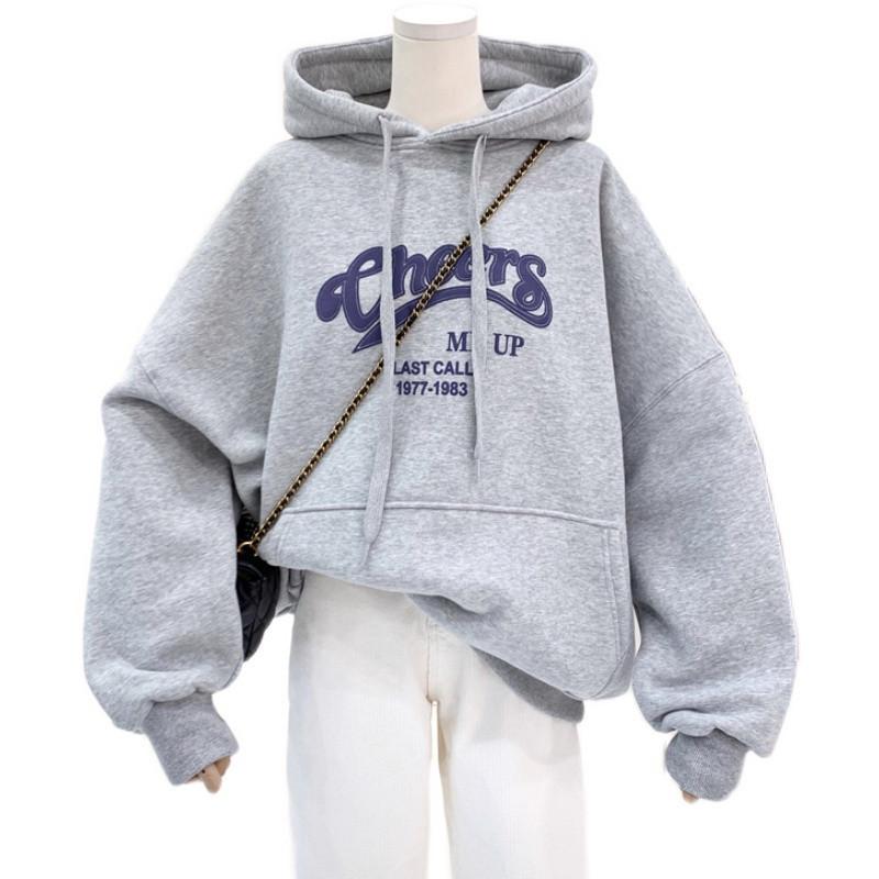 Women's Fleece-Lined Hoodie: Ulzzang Loose-Fit, Korean Style, Autumn/Winter 2025 Trend.