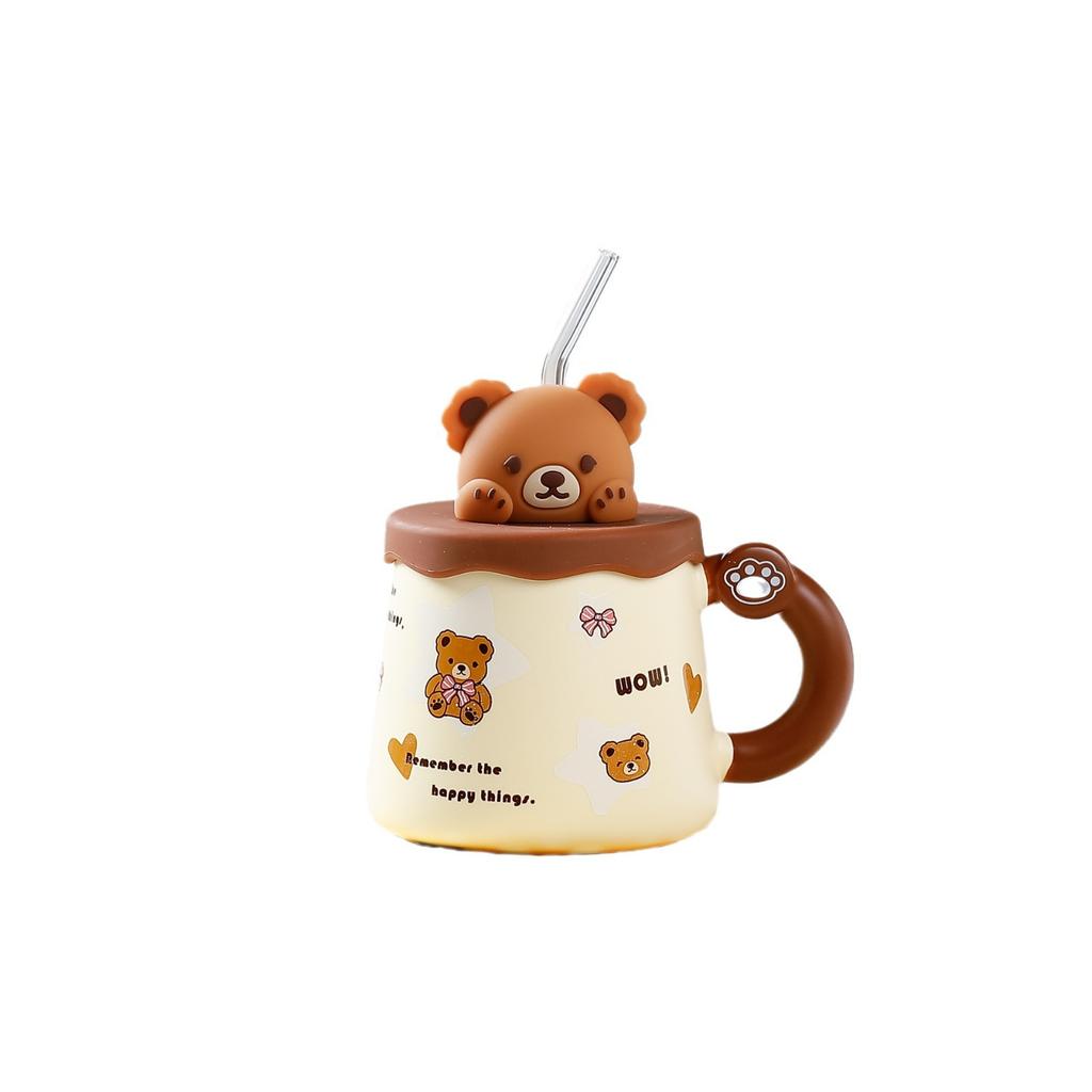 High Value Bear Straw Cup with Handheld Ceramic Cup Cute Creative Personality Mug Breakfast Milk Cup Office Cup