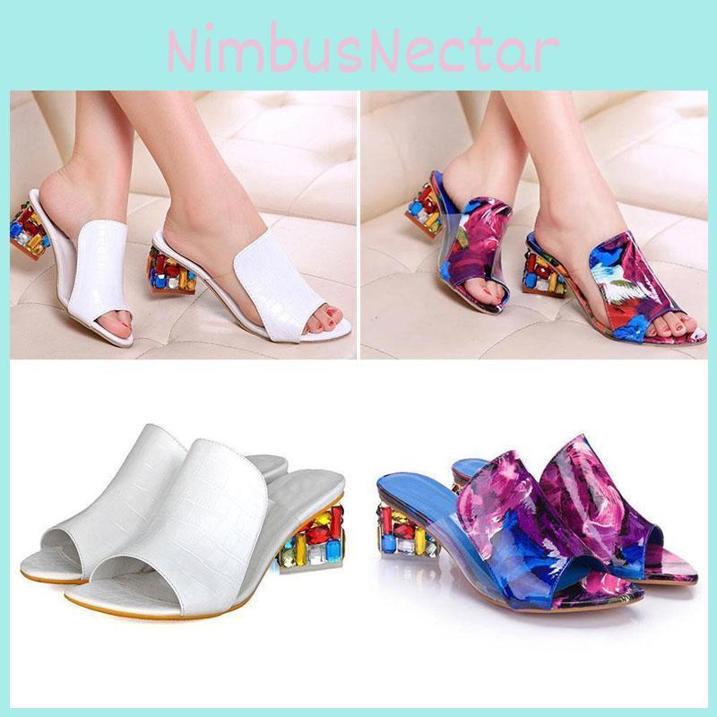 Hochwertige Damen-Slipper mit Kristallabsatz und offener Spitze, ideal für Freizeitkleidung