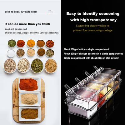 Clear Seasoning Box, Set of 4 Crystal Seasoning Storage Container with Spoon Clear Seasoning Rack Spice Pots for Pepper Spice