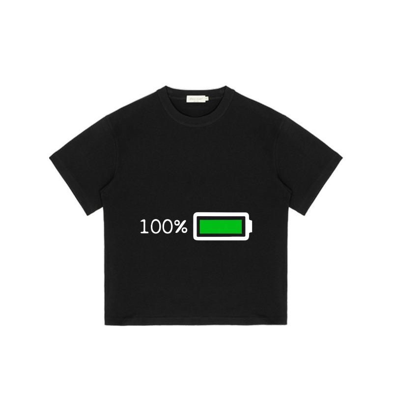 Black T Shirt with 100 Percent Battery Icon Print for Casual Wear