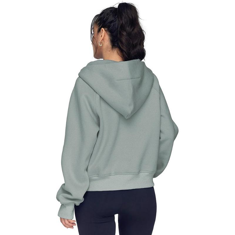 Autumn and Winter Zipper Casual Loose Hoodies Women Tops Fashion Solid Long Sleeve Crop Sweatshirts Women Pocket Simple Office Ladies Hooded 25179