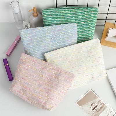 Damen Mädchen Gestreifte Make-up-Tasche Toilettenartikel-Organizer Kosmetiktasche Reißverschlusstasche Mode Einfach Tragbar Große Kapazität Aufbewahrungstasche
