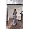Womens Elegant Turn-Down Collar Long Sleeve Fitted Midi Dress Set With Button Detail Fall
