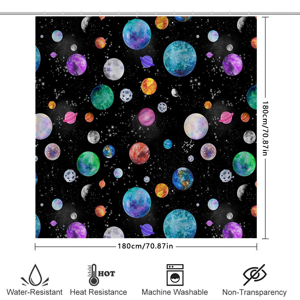 Weltraumnebel Duschvorhang Kosmisches Sonnensystem Muster Badezimmer Dekoration Wasserdichtes Gewebe