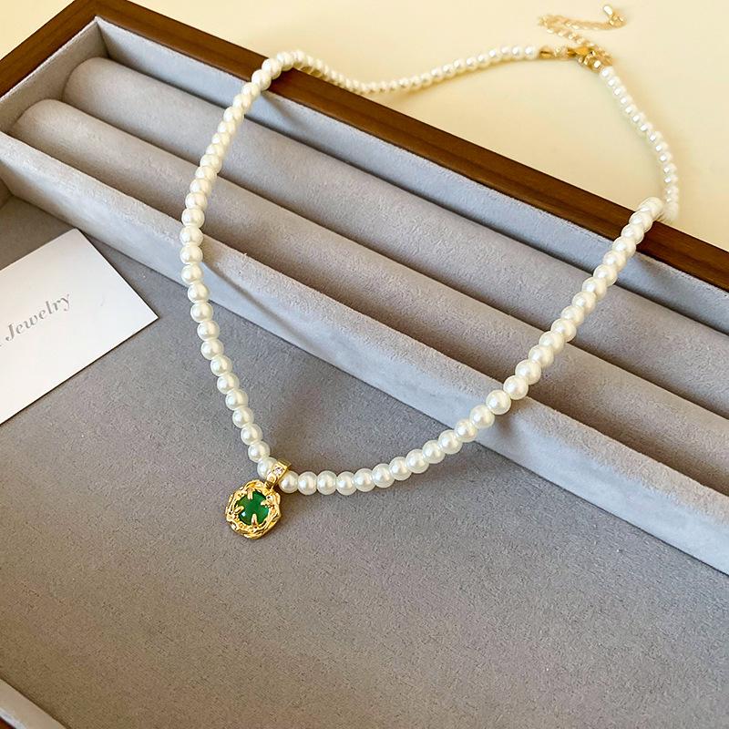 

Ожерелье-подвеска из изумрудно-зеленого стекла - Цепочка для ключиц в китайском стиле с чокером из бусин для ханьфу